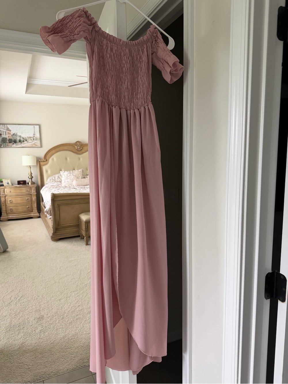 Boohoo Blush Pink Off-Shoulder Maxi Dress